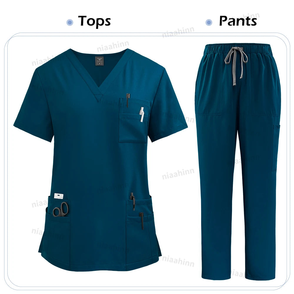 Medical Scrubs Set For Women Nurse Uniform Unisex Lab Coat