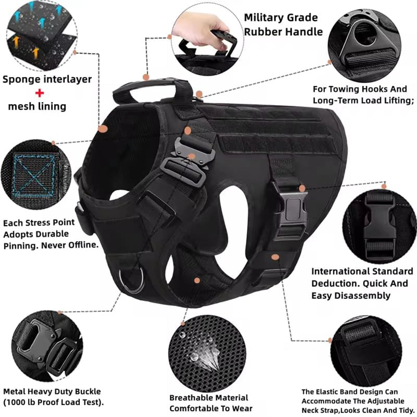 PETRAVEL CN Tactical Dog Harness Vest With Molle Pouches