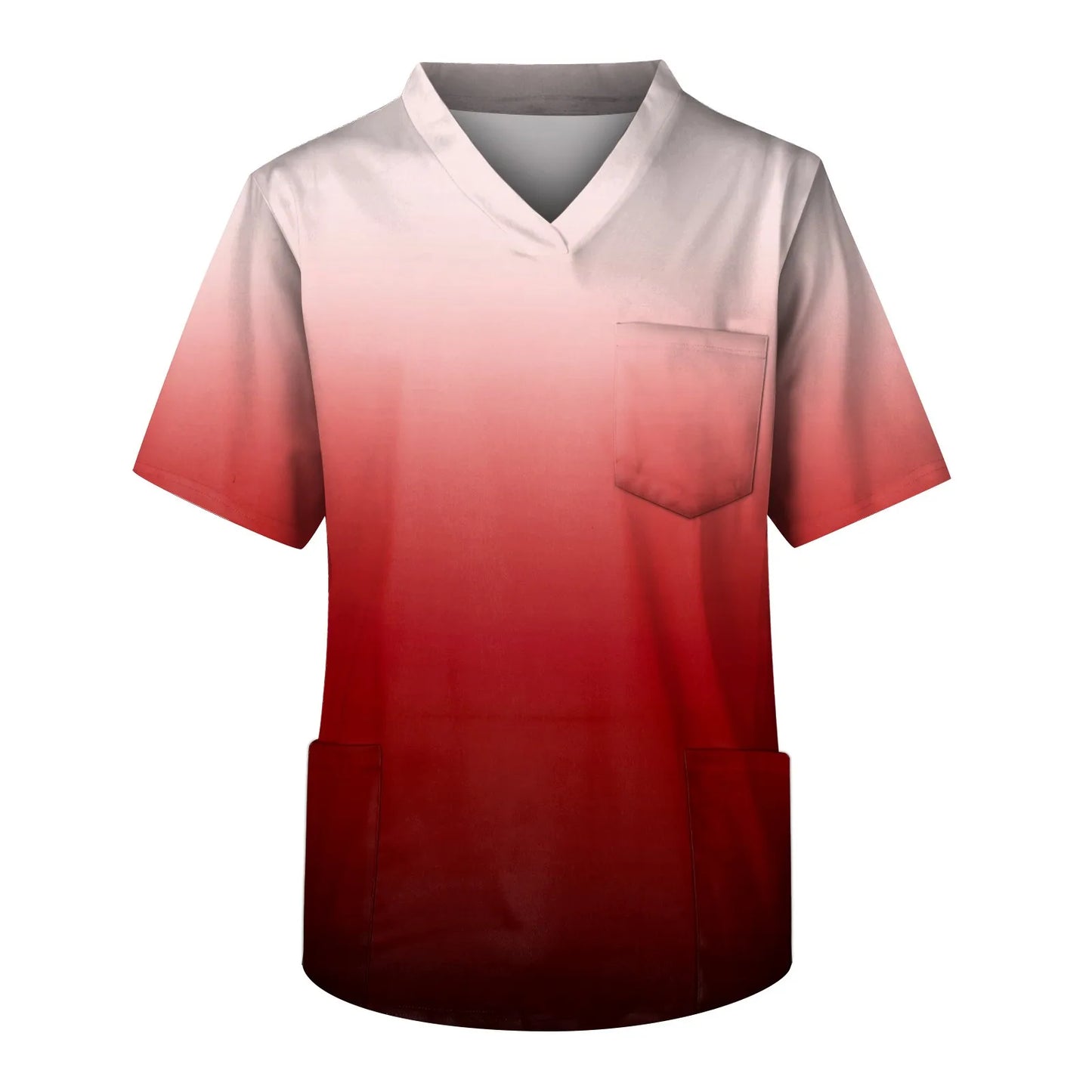 Eillysevens Nurse Uniform Top Gradient Print V Neck Chest Pocket Breathable