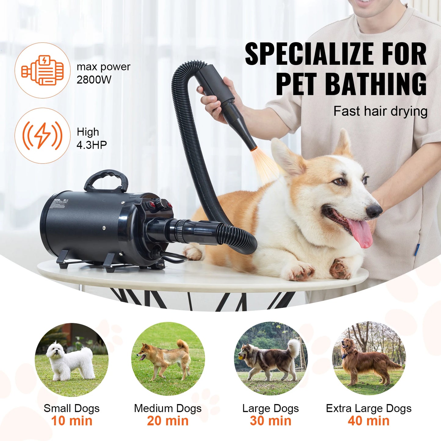 SucceBuy 2000W Dog Blow Dryer With Adjustable Speed Temperature Control