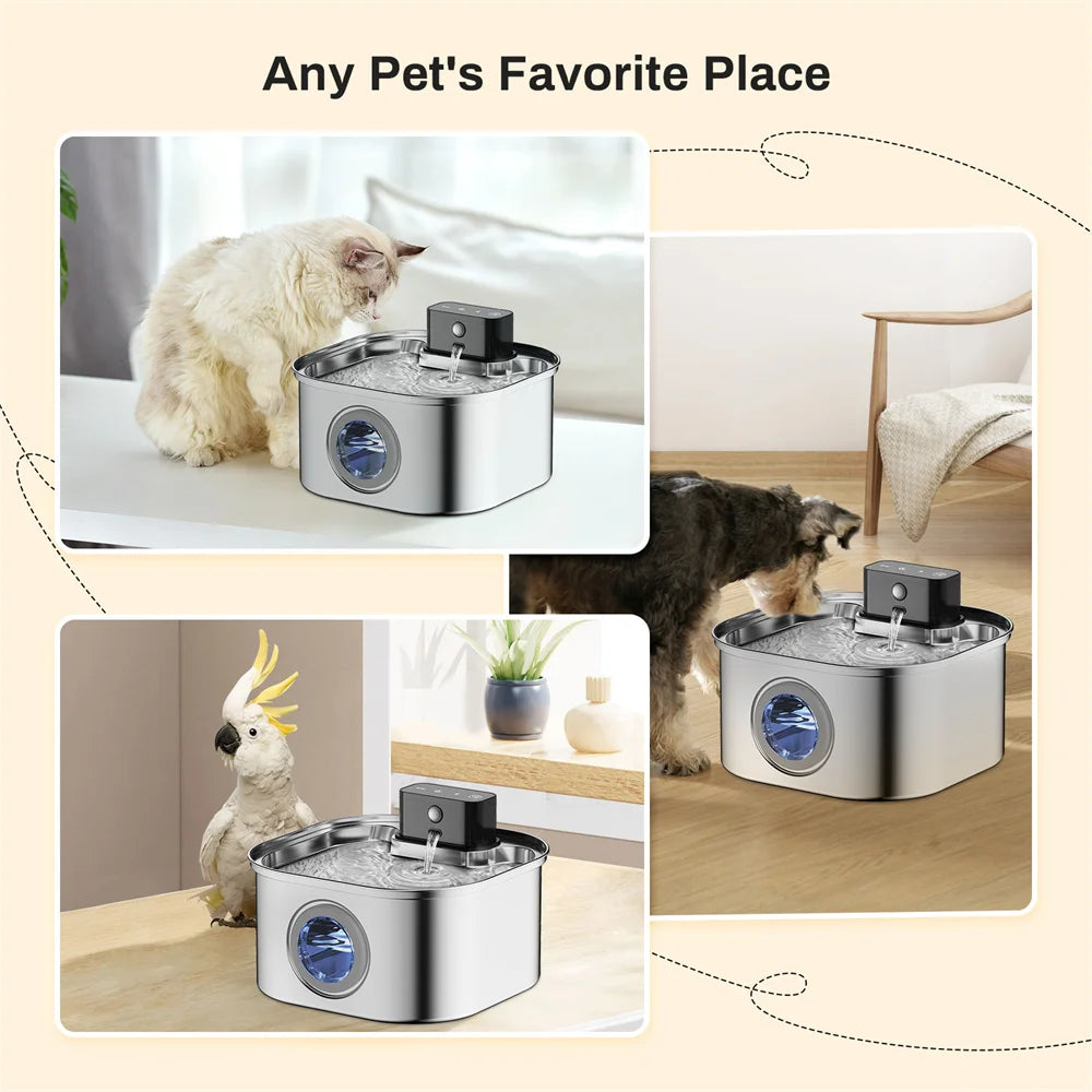 Wireless Stainless Steel Pet Water Fountain 3.2L Motion Sensor
