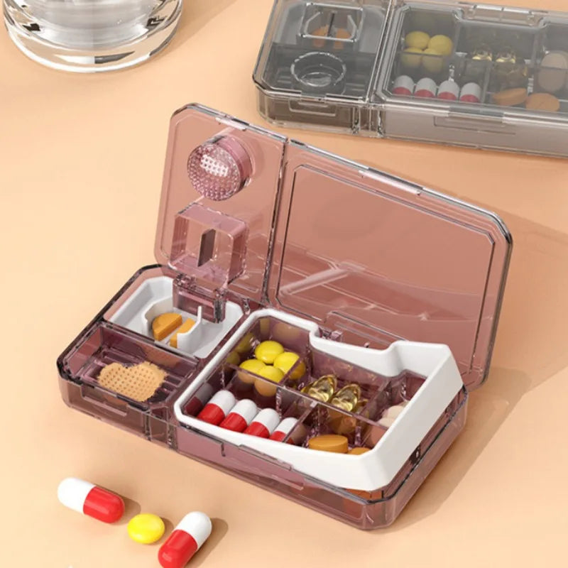 Multifunctional Portable Pill Box Organizer And Cutter With Invisible Storage