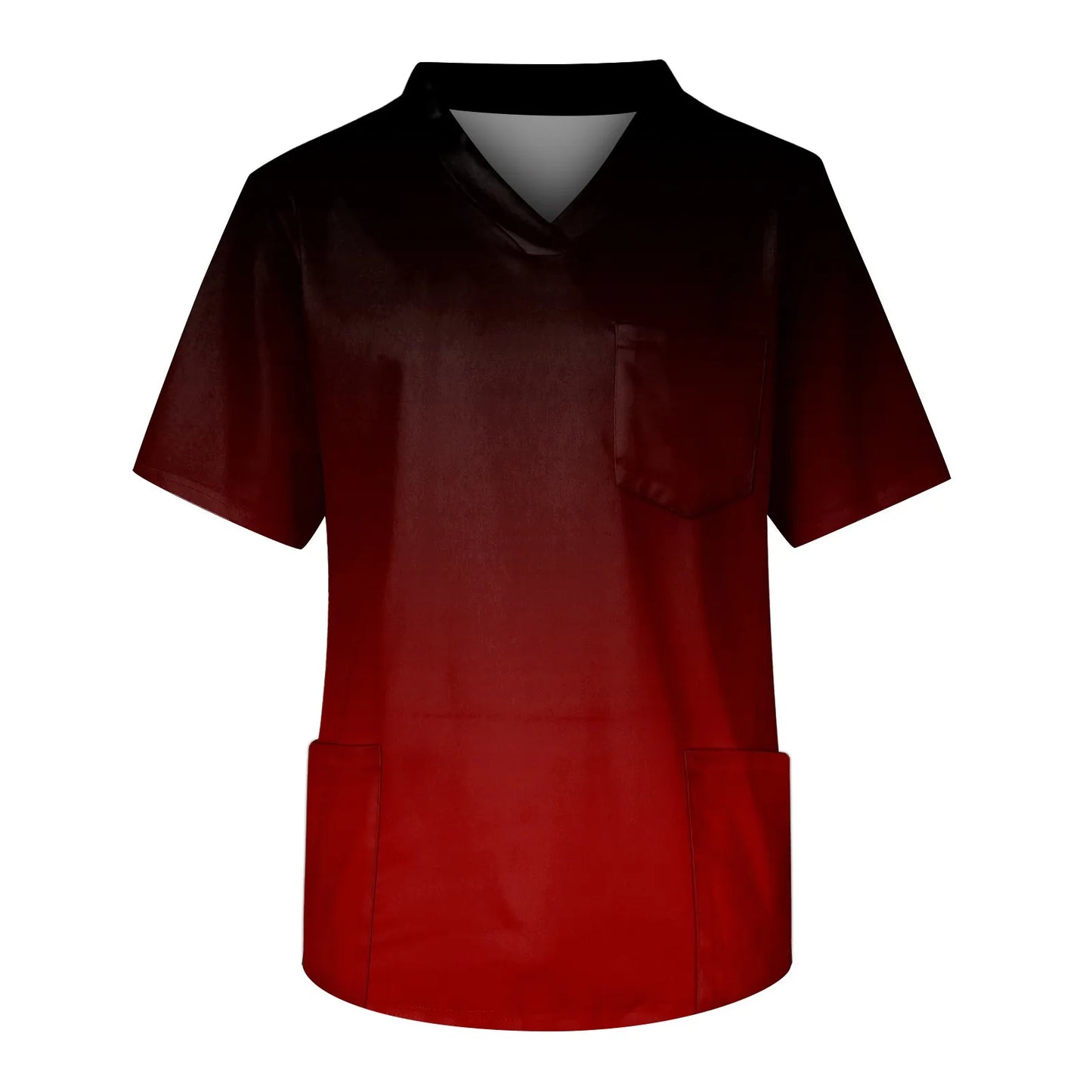 Eillysevens Nurse Uniform Top Gradient Print V Neck Chest Pocket Breathable