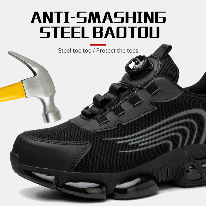 Steel Toe Cap Non-Lacing Anti-Impact And Anti-Puncture Casual Work Shoes