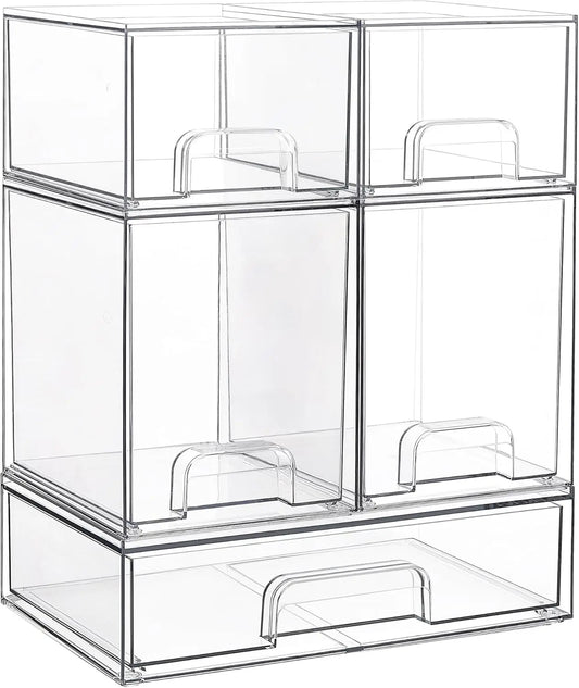 Clear Plastic Stackable Storage Drawers For Kitchen Bathroom Pantry