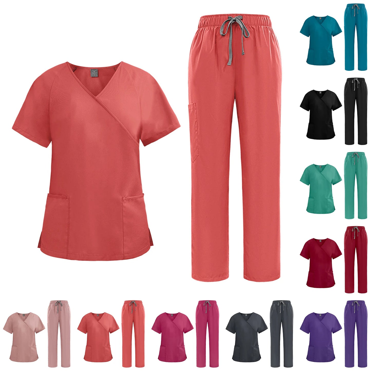 Nurse Scrub Set Medical Uniform With V Neck Pockets