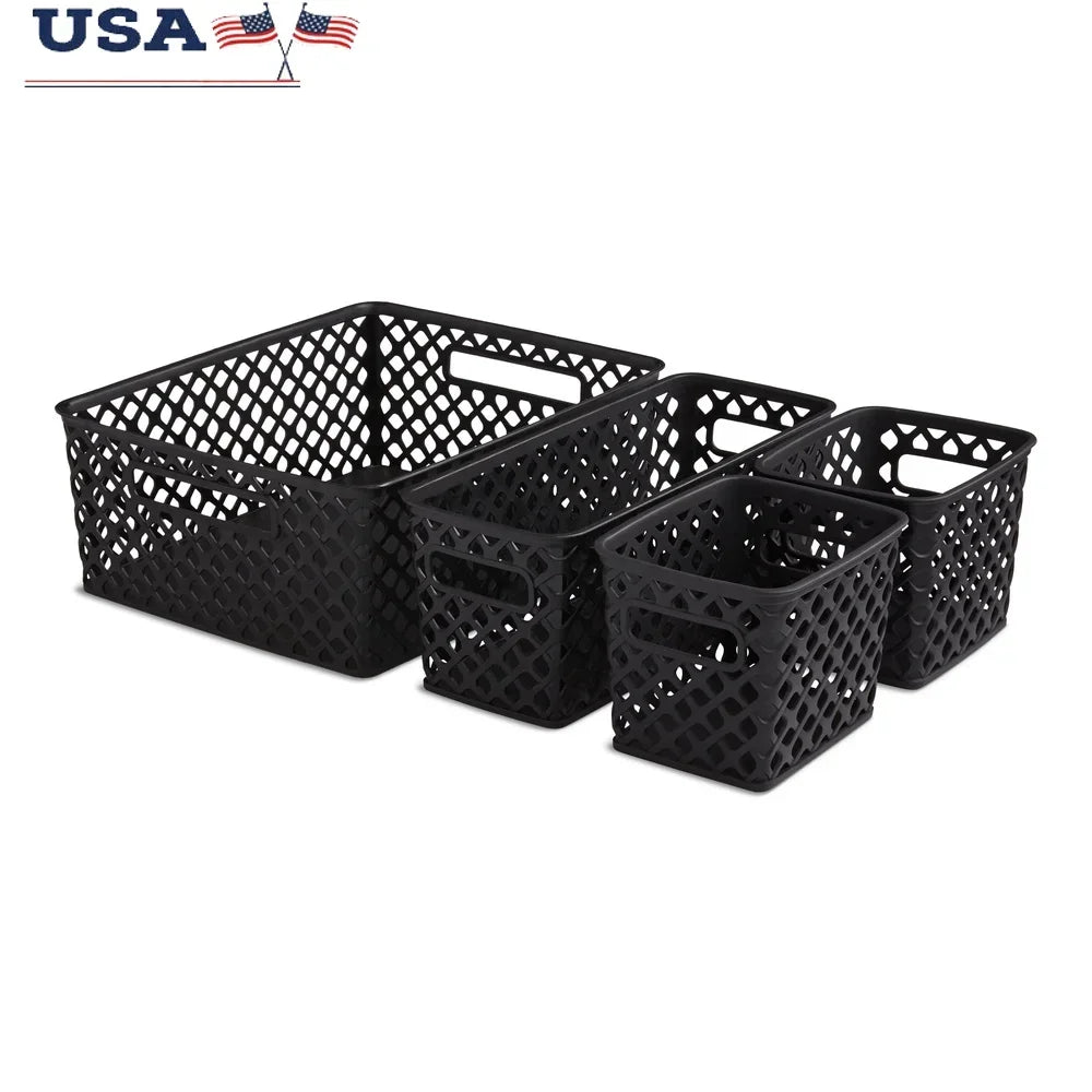 Decorative Storage Baskets Set 4 Piece Durable Plastic Organization Bins