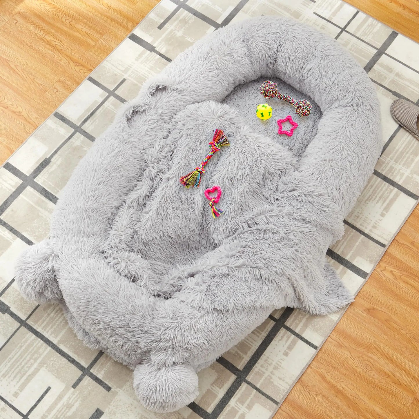 HiMISS Dog Bed for Adults With Removable Cover Matching Blanket and Pockets