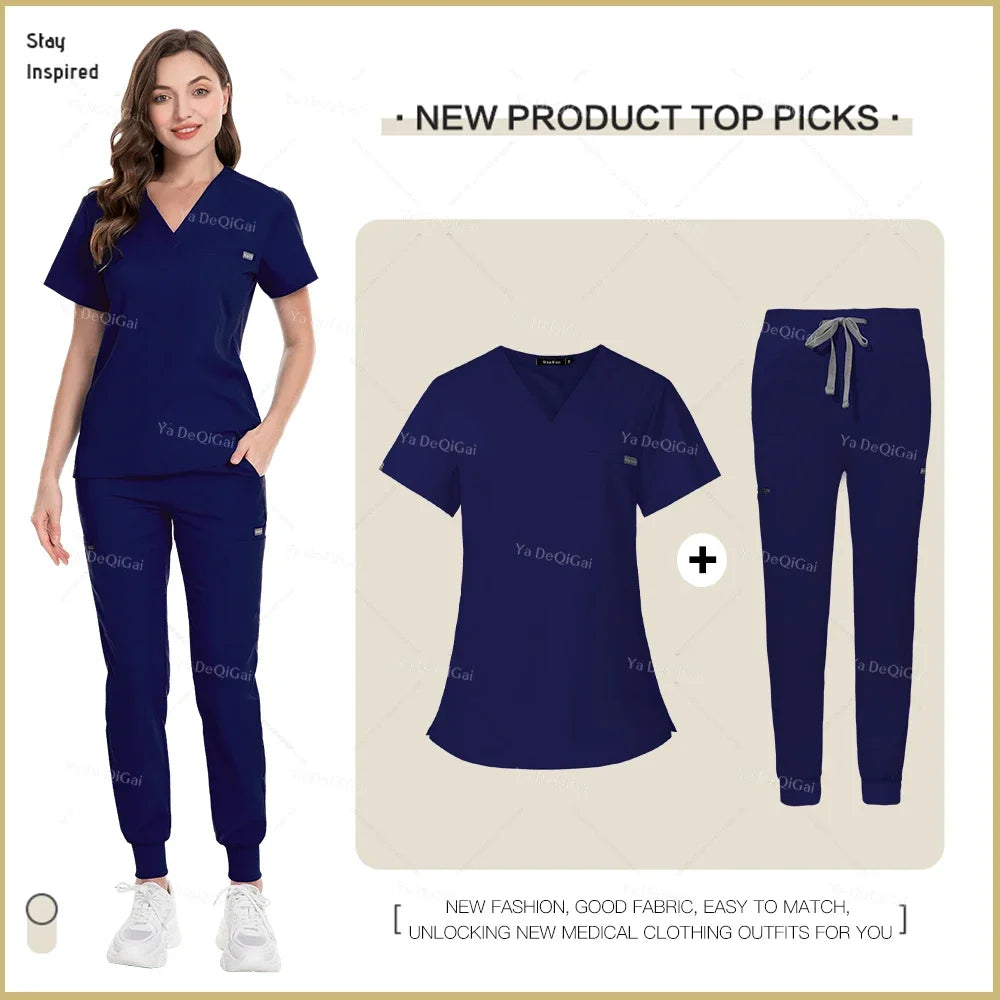 NONECN Nurse Uniforms Set Women Men Medical Hospital Scrubs Outfit