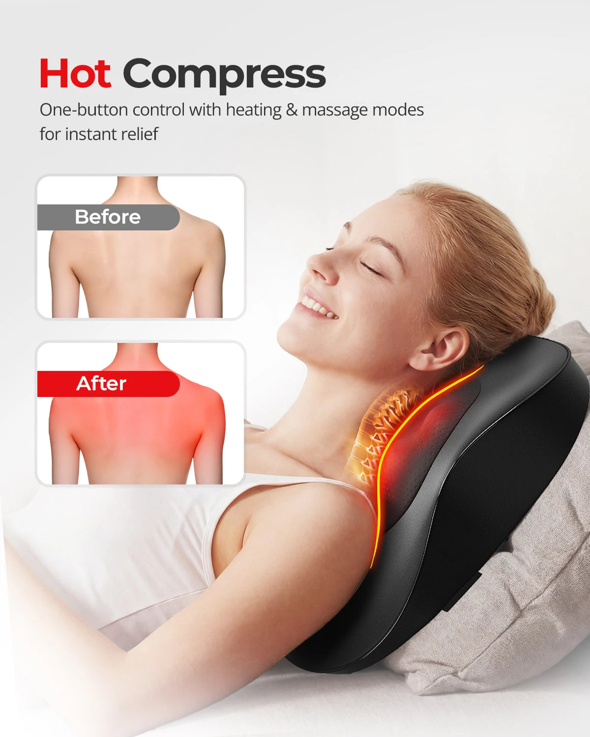 HIMOUTA Electric Shiatsu Back Massager With Heat 3D Kneading Pillow