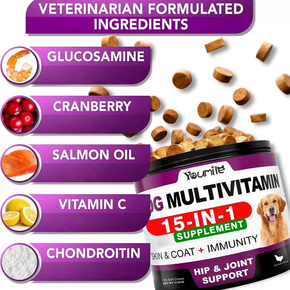 Youmile Multivitamin For Dogs Improve Hair Digestion Immunity