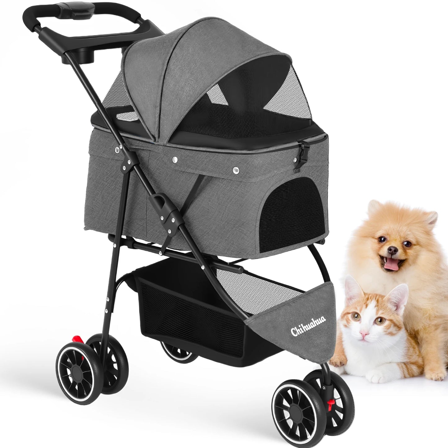 Chihuahua Pet Stroller For Small And Medium Dogs 3-Wheel Foldable