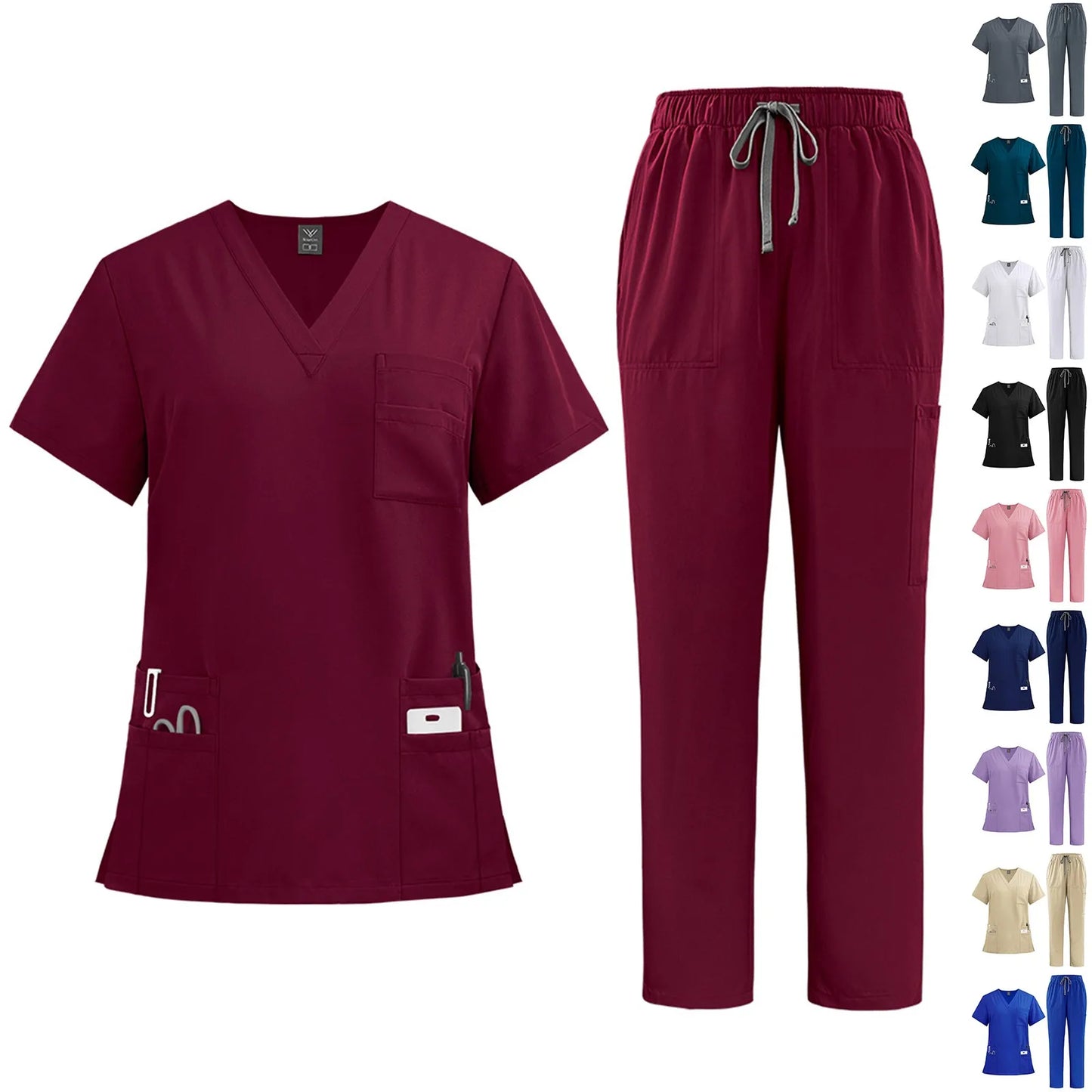 Eillysevens Nurse Uniform Quick Dry VNeck Short Sleeve Pants Set