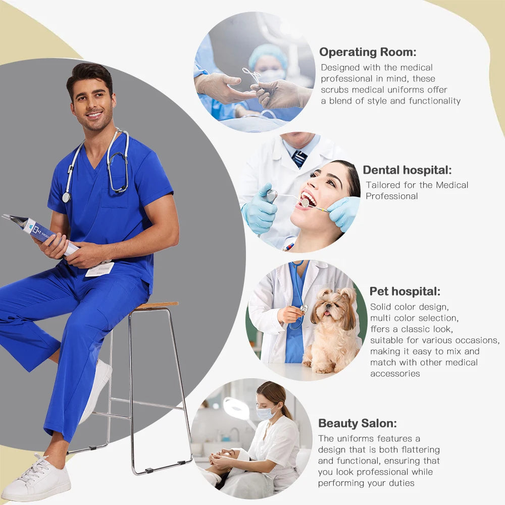 NONECN Unisex Scrubs Set Medical Uniform for Nurses and Doctors