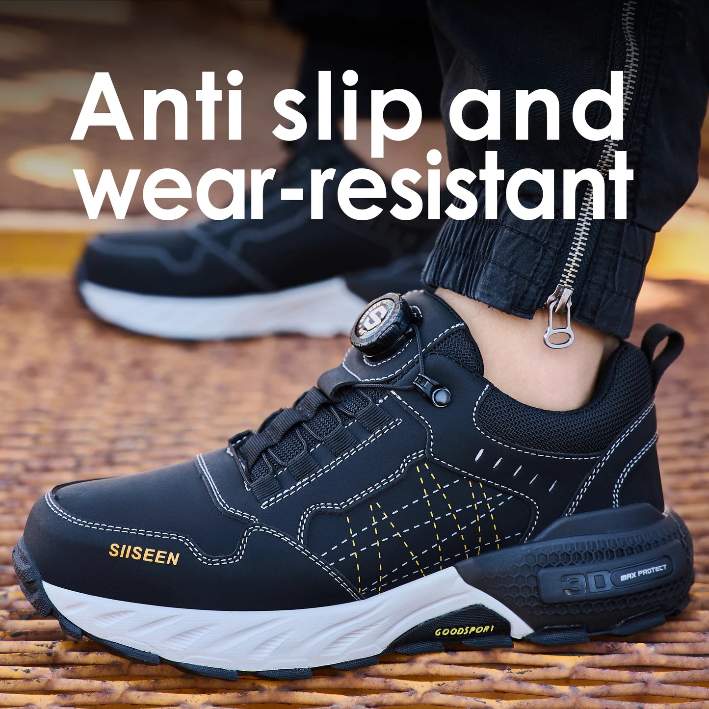 Men Leather Safety Shoes Steel Toe Work Boots Kevlar Puncture Proof