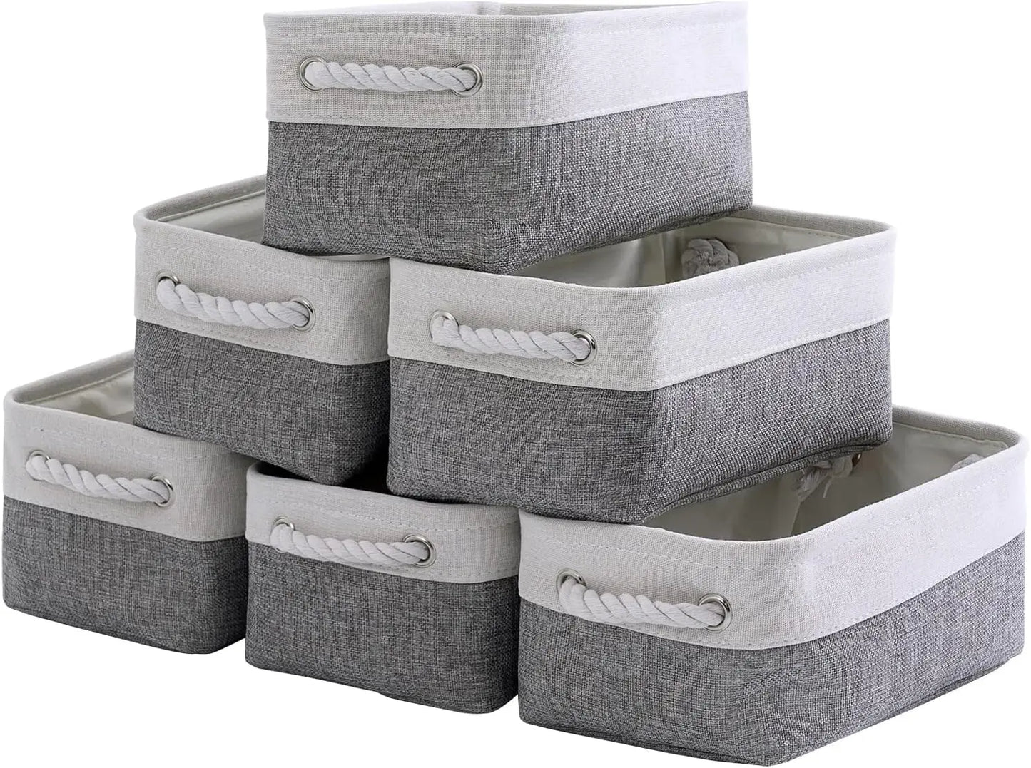 Foldable Fabric Storage Baskets With Handles Six Pack