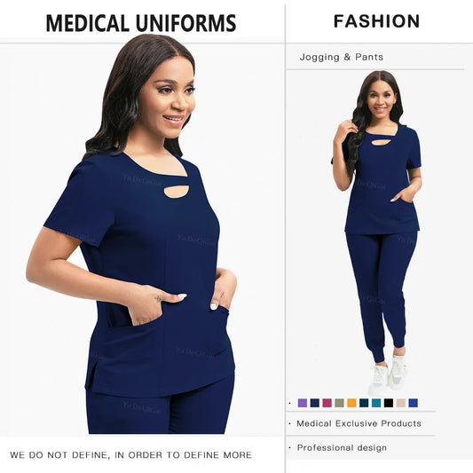 None Womens Medical Scrubs Set Nurses Uniform Jogger Pants