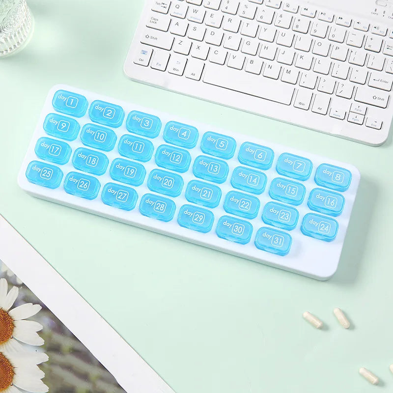 Portable 31 Day Pill Organizer for Travel and Home