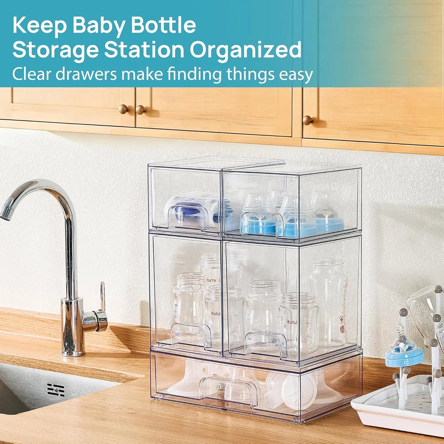 Clear Plastic Stackable Storage Drawers For Kitchen Bathroom Pantry