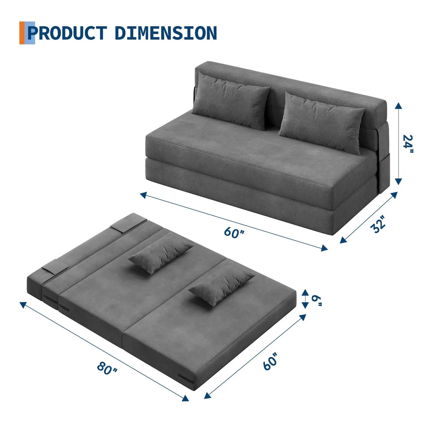 HobbyLane 4-in-1 Folding Sofa Bed Convertible Sleeper Loveseat Couch