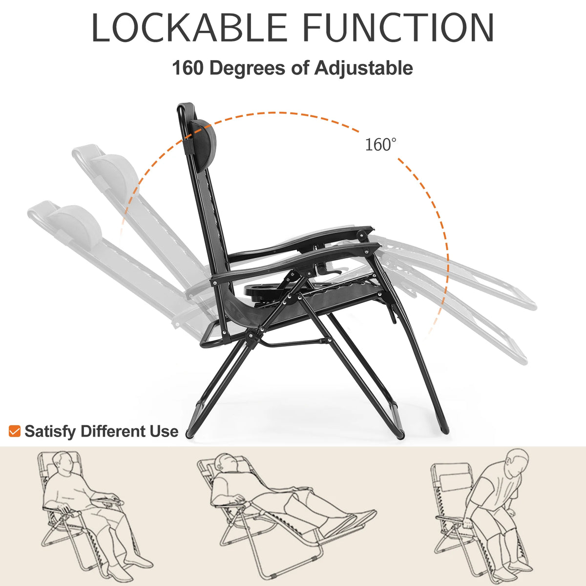 JHK Zero Gravity Recliner Outdoor Lounge Chair Portable