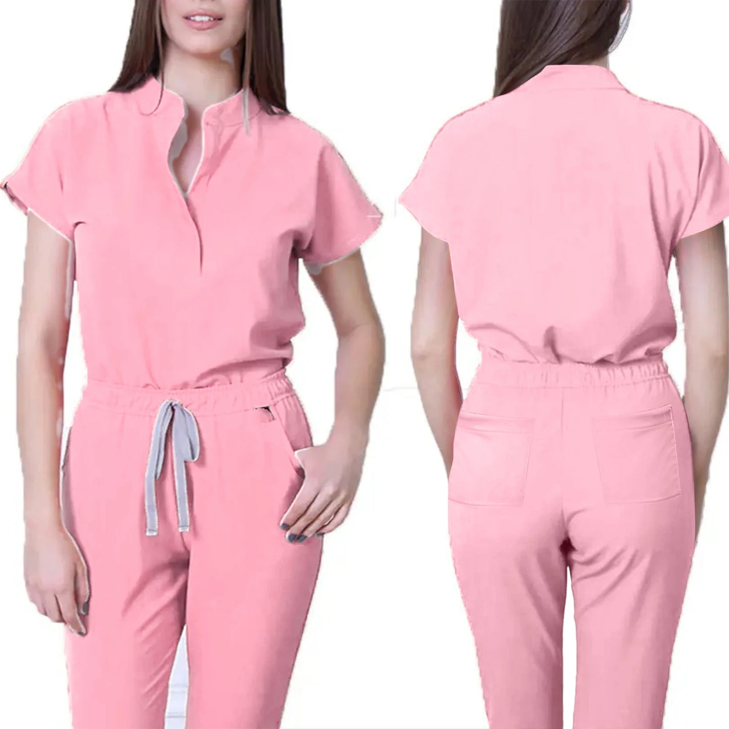 Nurse Jumpsuit Stand Collar Short Sleeve Medical Uniform Workwear