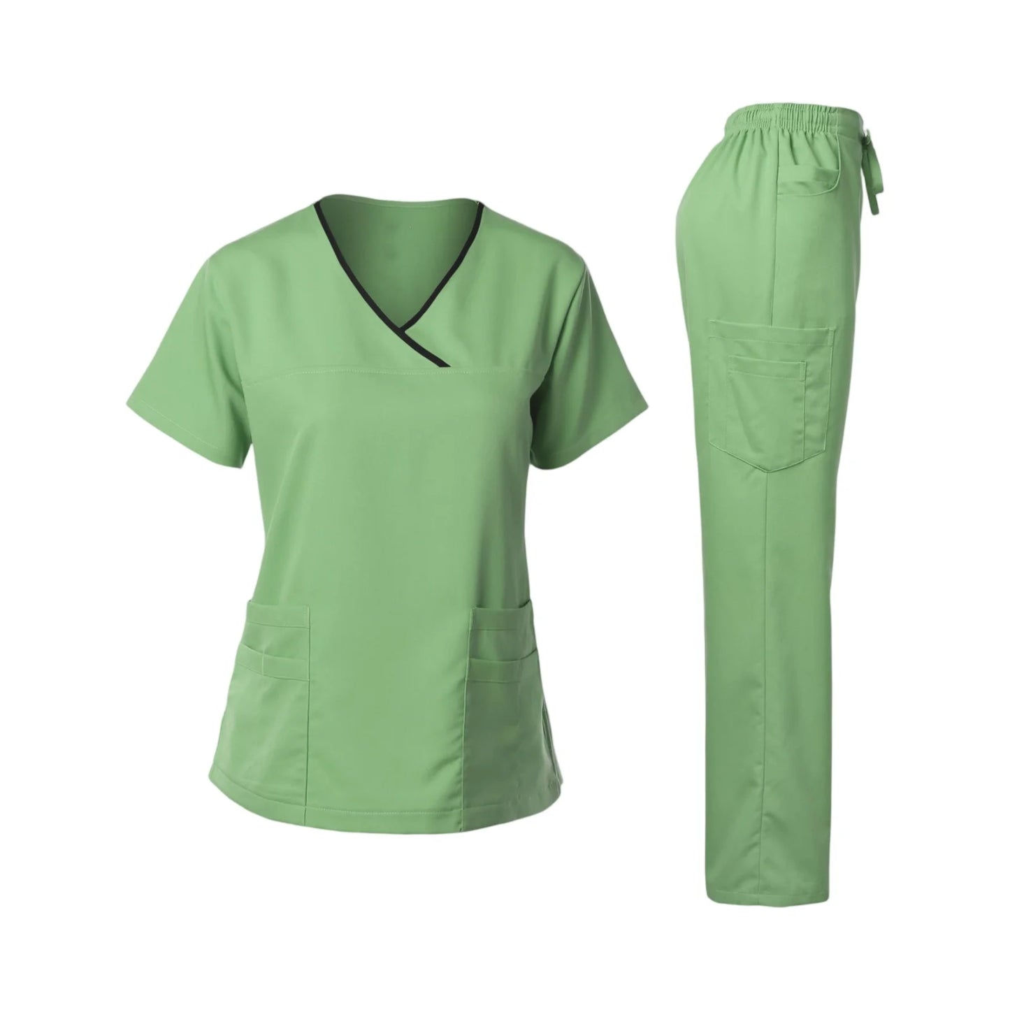 Nurse Scrub Set V-Neck Short Sleeve Multi-Pocket Pants