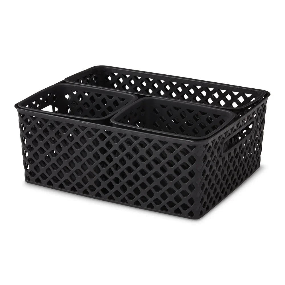 Decorative Storage Baskets Set 4 Piece Durable Plastic Organization Bins