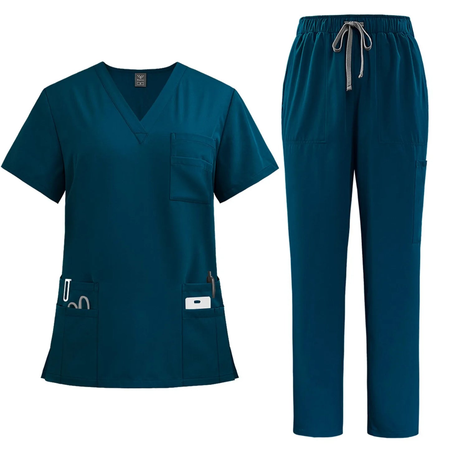 Eillysevens Nurse Uniform Quick Dry VNeck Short Sleeve Pants Set