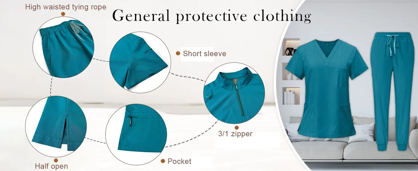 Eillysevens Women Nurse Uniform Quick-Dry V-Neck Short Sleeve Set