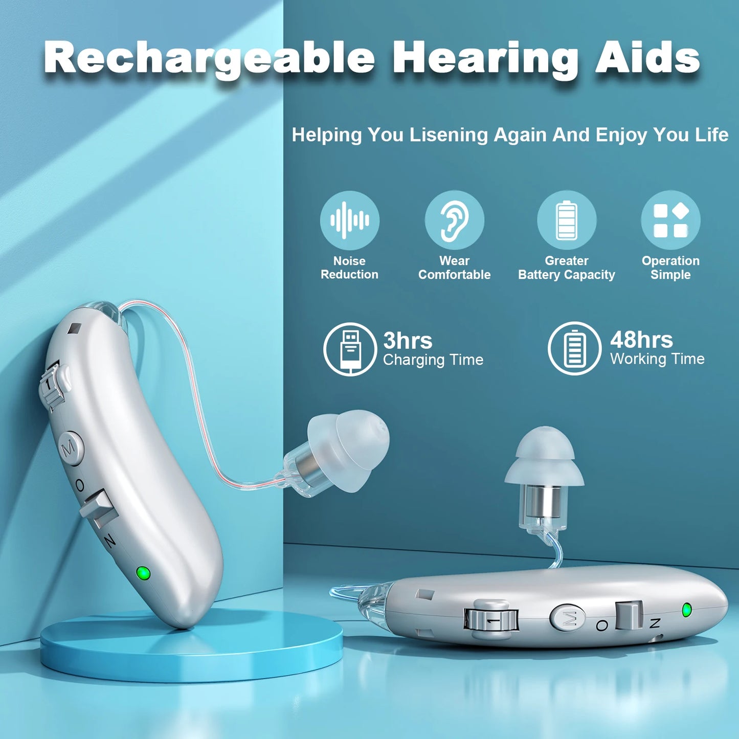 Kfcoptee Portable Rechargeable Behind The Ear Hearing Aids Sound Amplifiers
