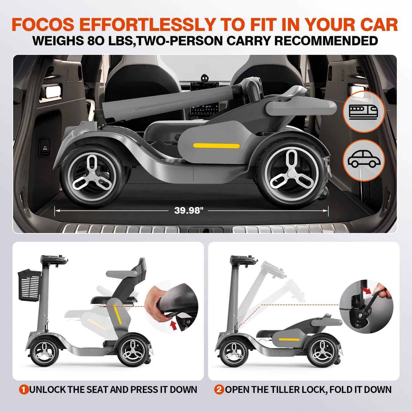 Foldable Mobility Scooter All Terrain Lightweight for Seniors and Travel