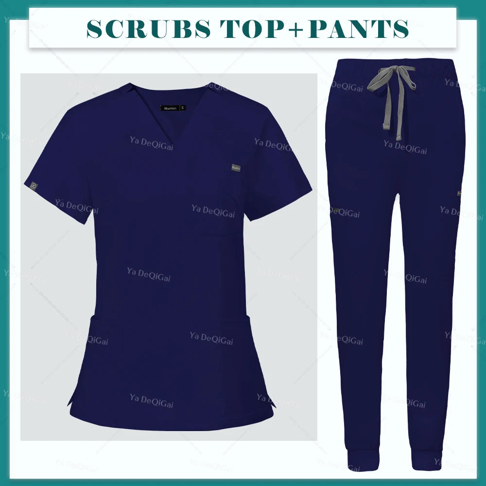 Scrubs Uniform Set Short Sleeve V Neck Top Jogger Pants
