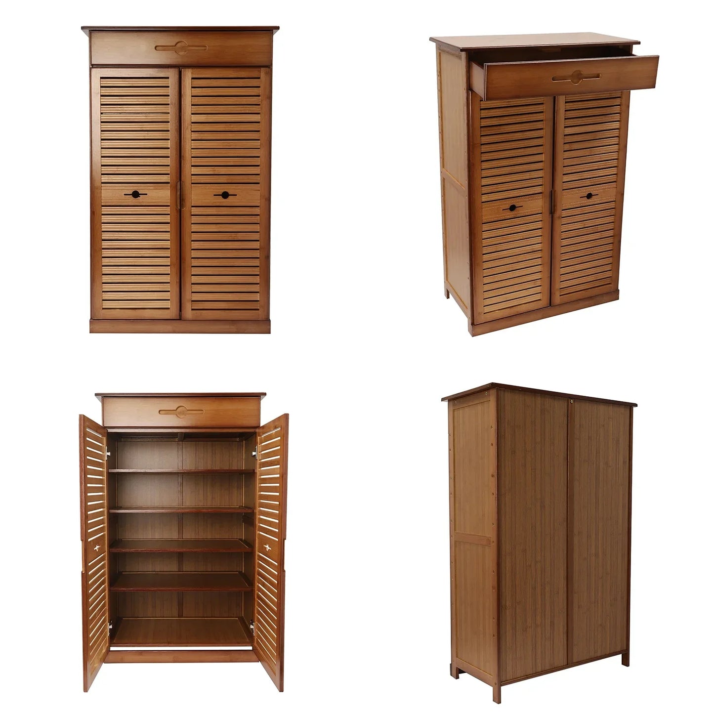 Bamboo Shoe Rack 5 Tier Storage With Drawer And Doors