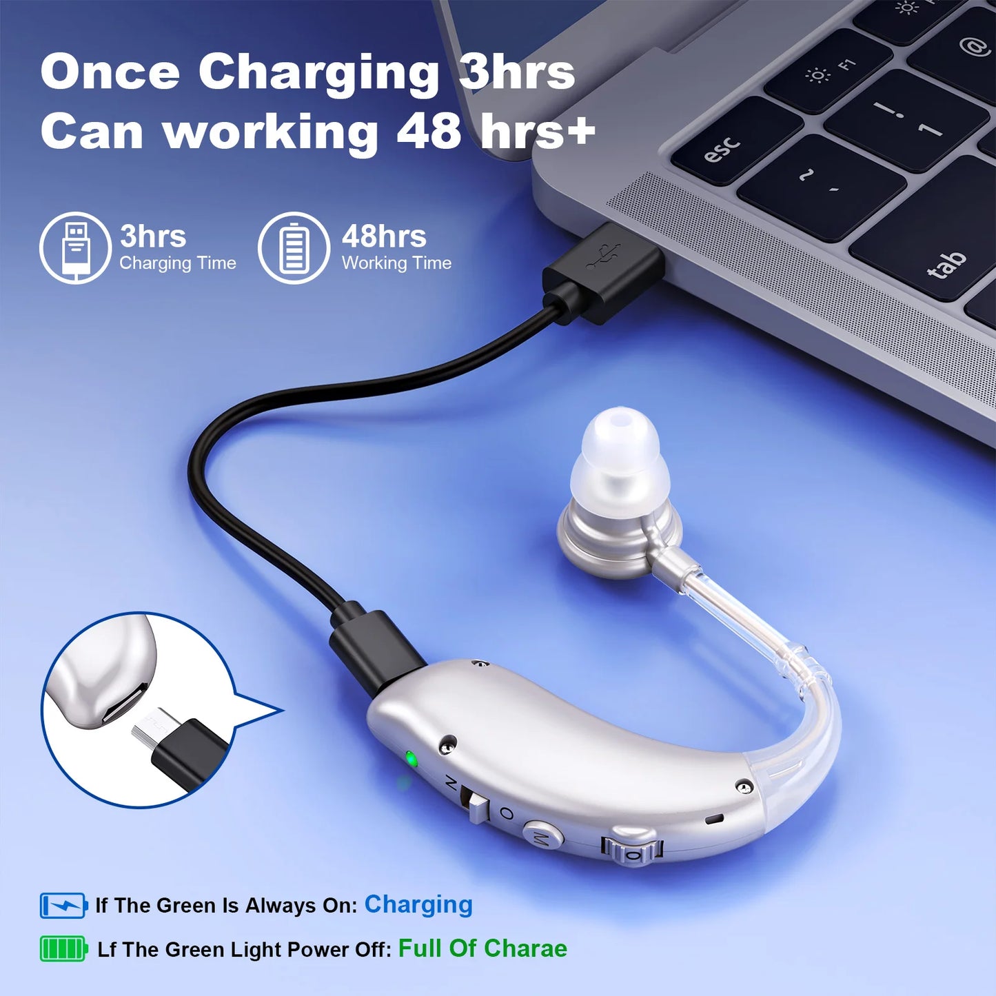 Rechargeable Behind The Ear Hearing Aid Invisible Senior Noise Reduction