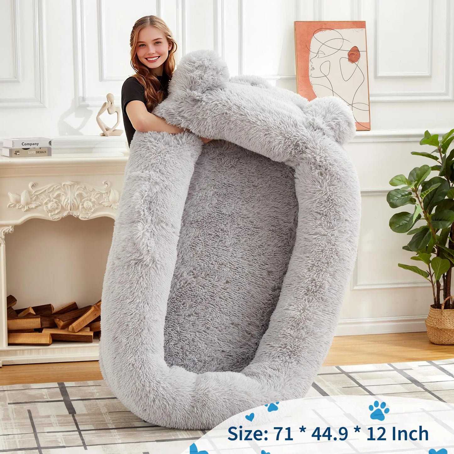 HiMISS Dog Bed for Adults With Removable Cover Matching Blanket and Pockets