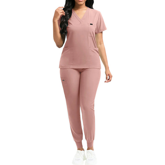 Nurse Scrub Set V-Neck Short Sleeve Medical Uniform With Pockets
