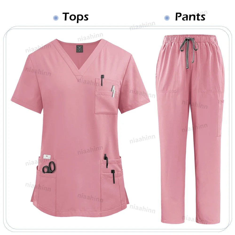 Medical Scrubs Set For Women Nurse Uniform Unisex Lab Coat