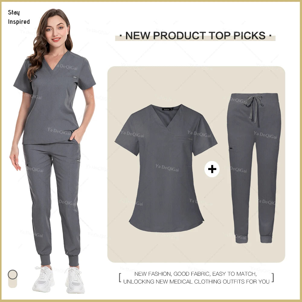 NONECN Nurse Uniforms Set Women Men Medical Hospital Scrubs Outfit