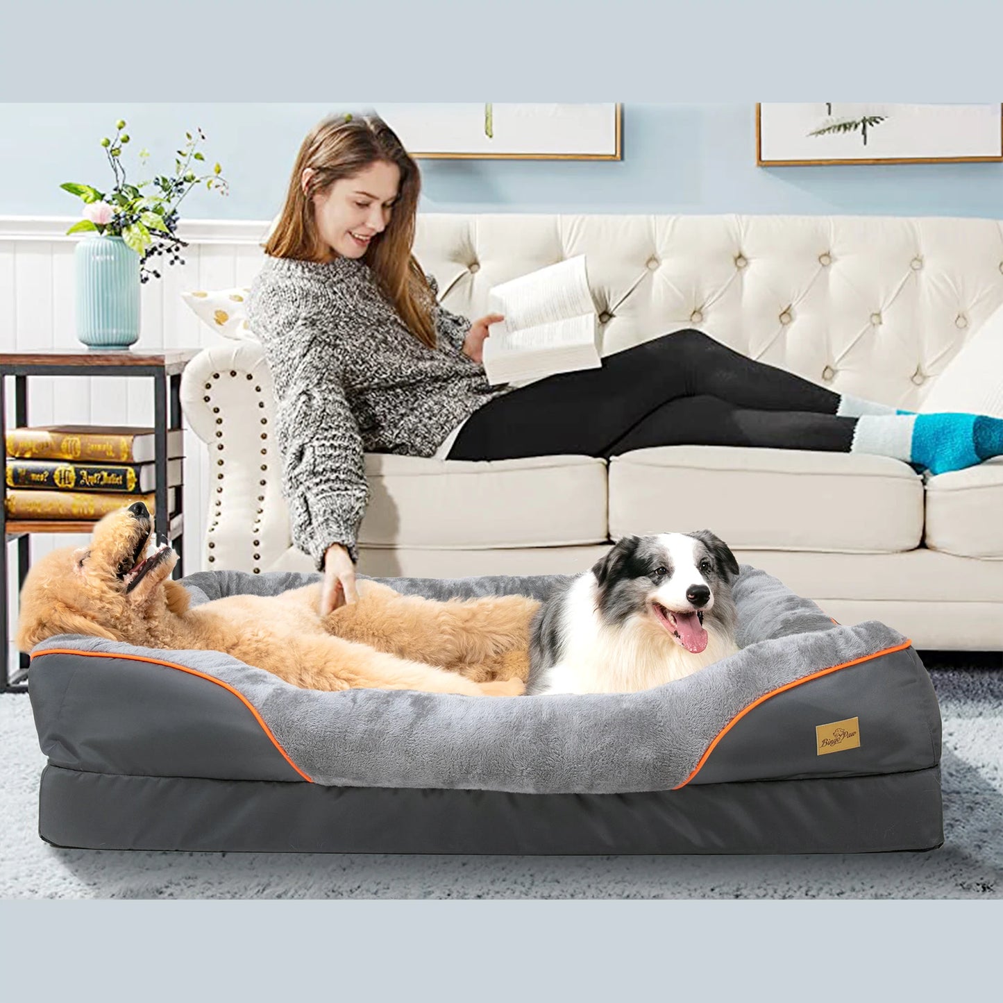 BINGOPAW Large Dog Bed With Removable Washable Cover Waterproof Foam