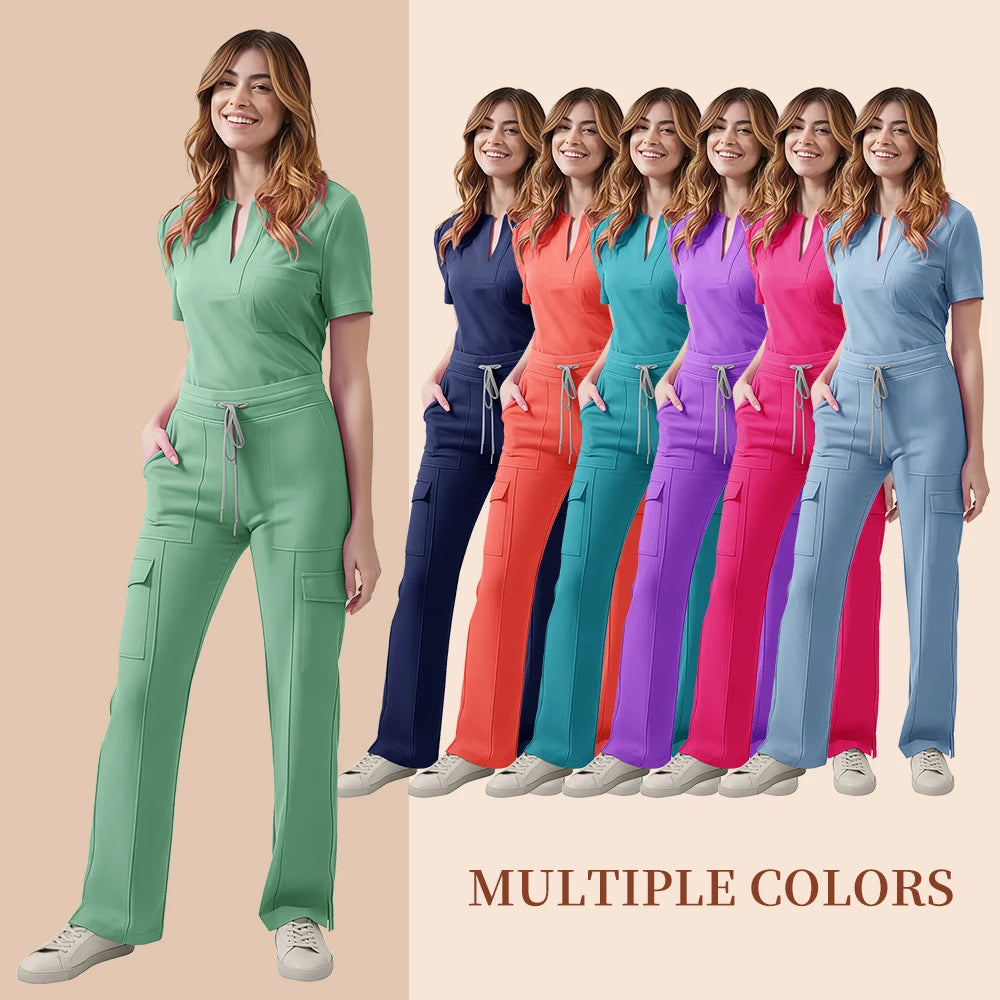 Women's Medical Scrubs Set Nurse Uniform Two Piece Tops Pants