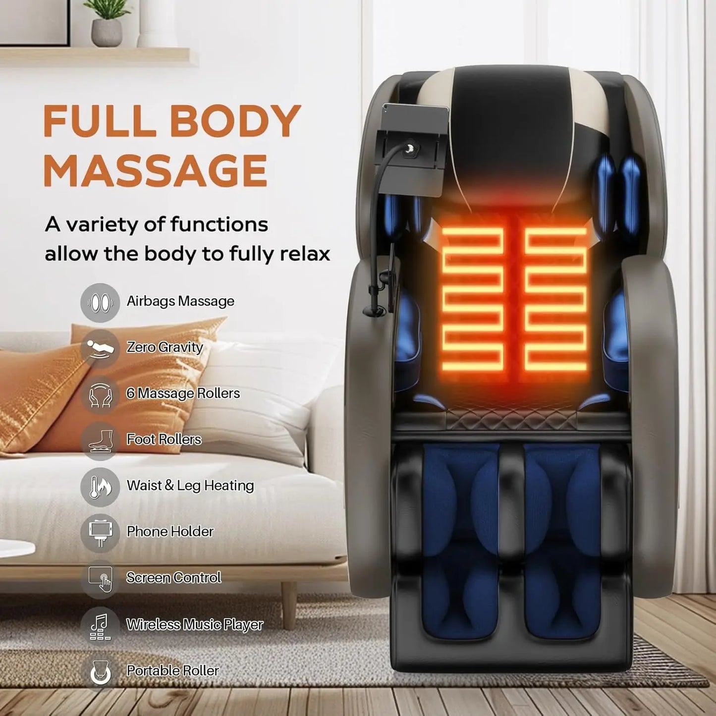 Zero Gravity Leather Massage Chair With Auto Modes And Airbags