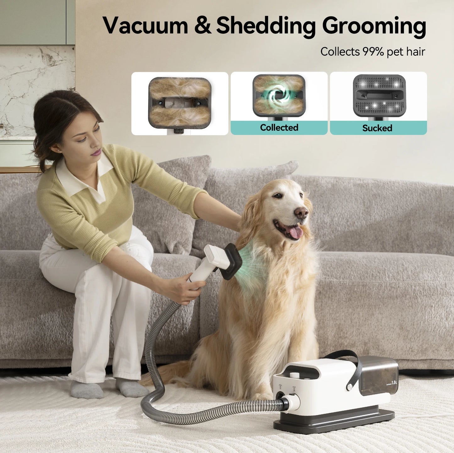 P1 Pet Grooming Vacuum And Hair Dryer 15kPa 4 Gear