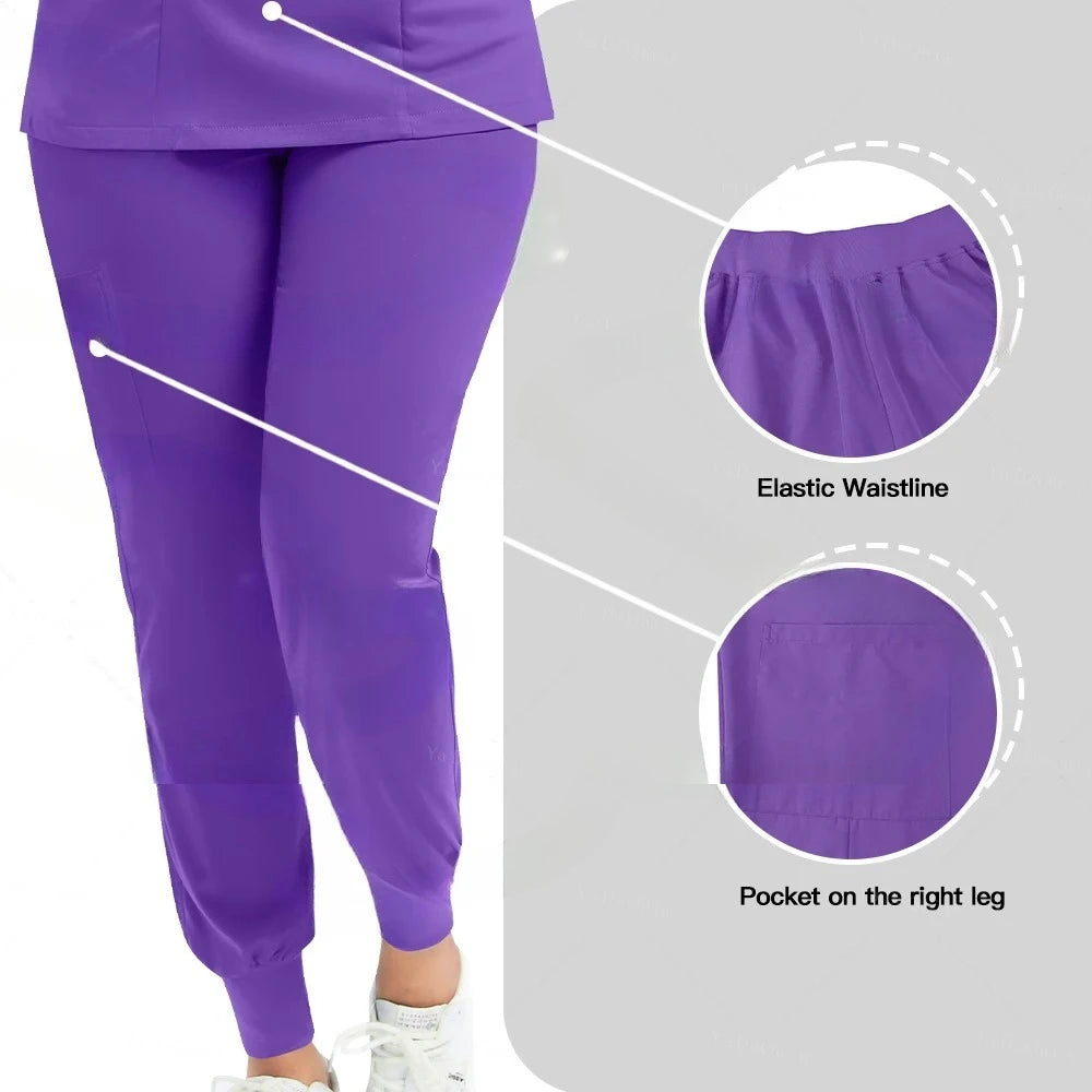 None Womens Medical Scrubs Set Nurses Uniform Jogger Pants