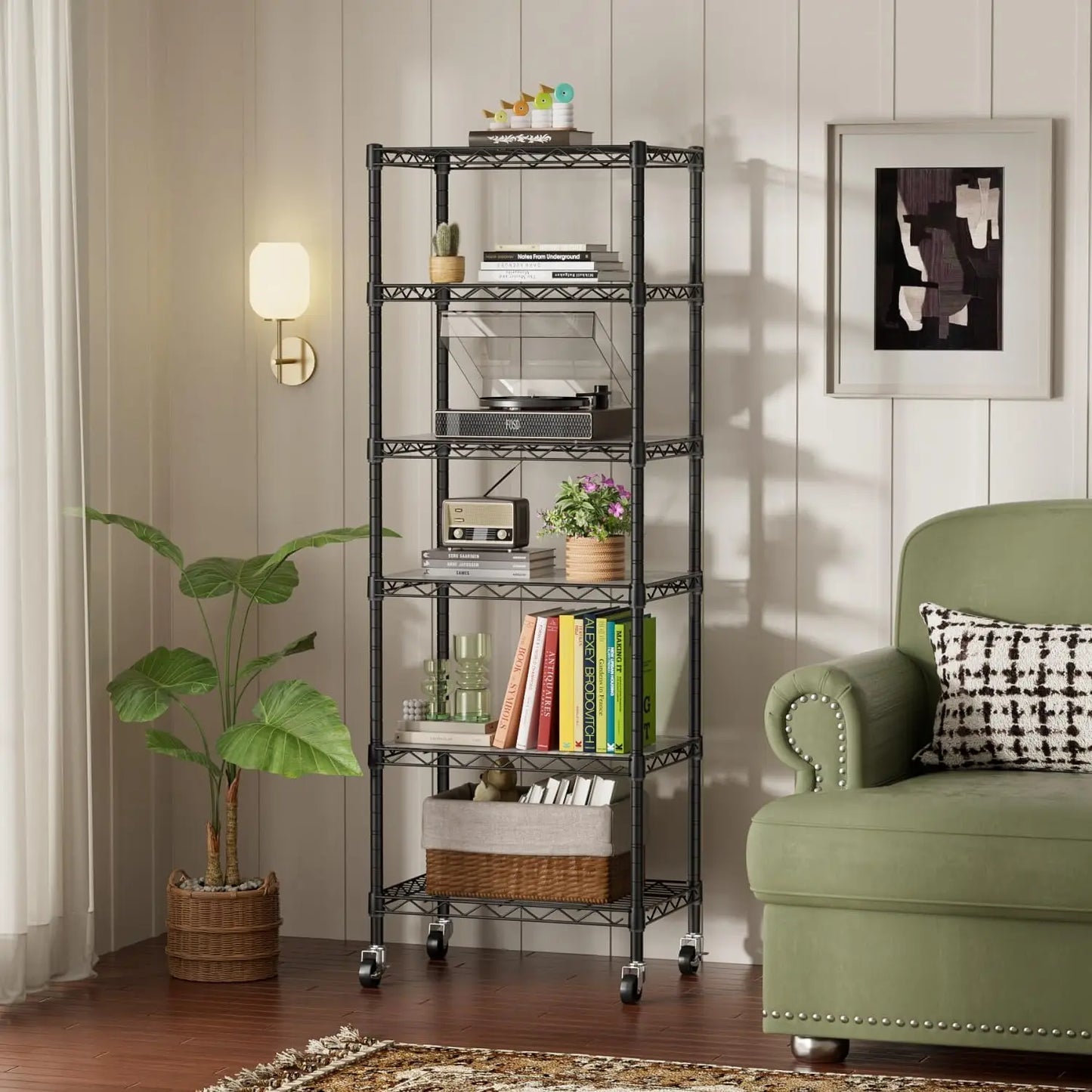 6-Tier Adjustable Wire Storage Shelves With Wheels