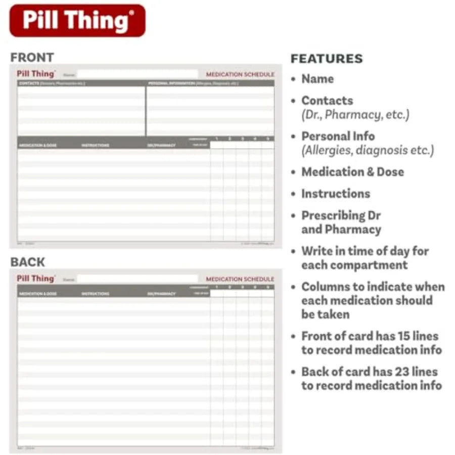 Five Times a Day Weekly Pill Box Organizer With Schedule