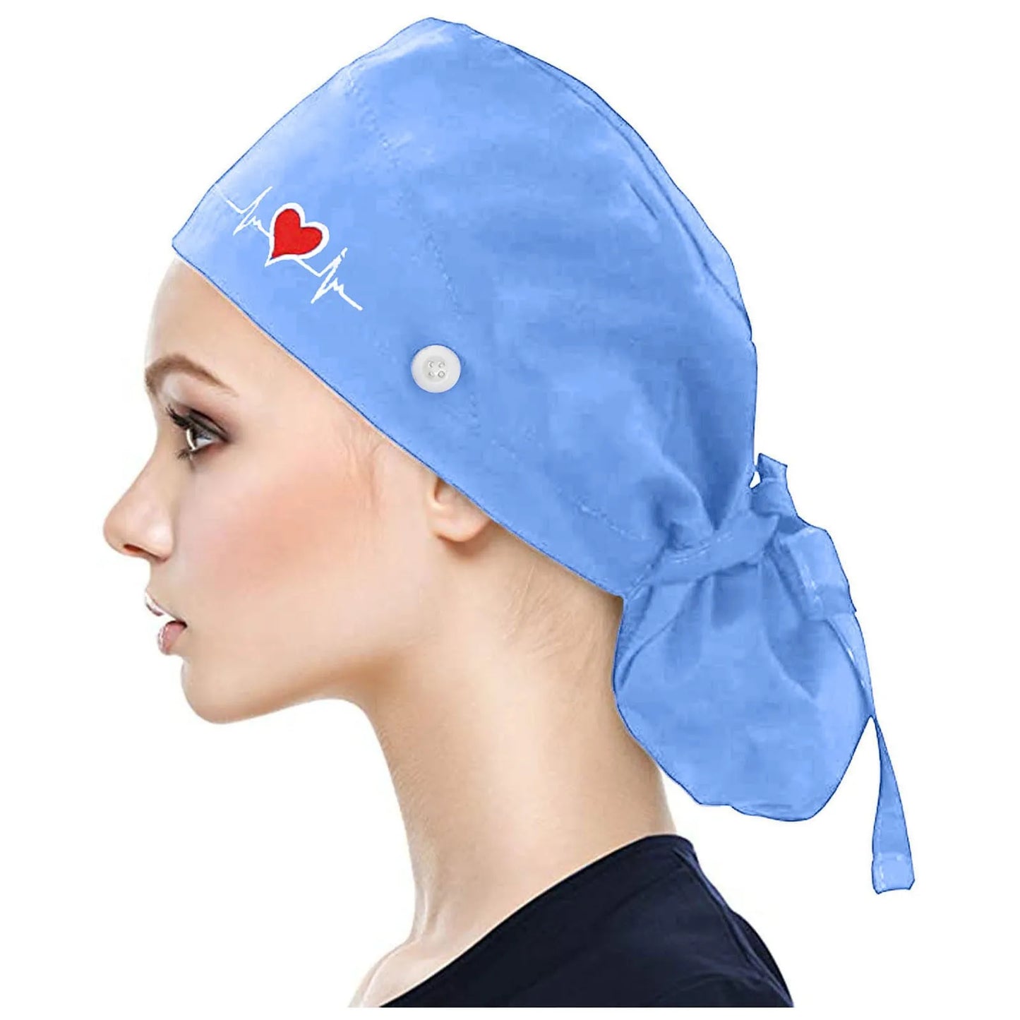 Eillysevens Scrub Cap With Buttons Bouffant Print Sweatband Unisex Hat