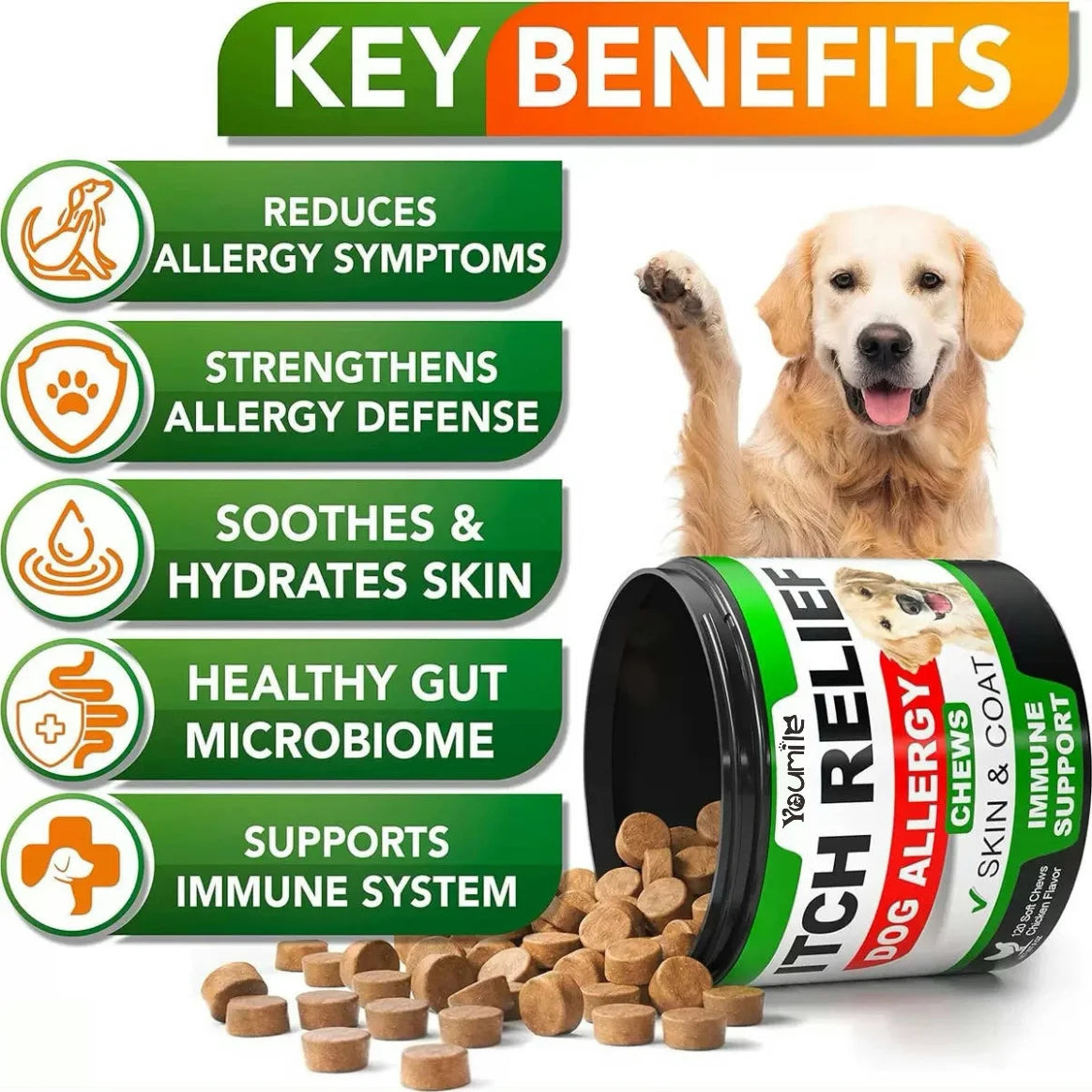 Youmile Dog Itch Relief Allergy Chews Immune Support Gut Health