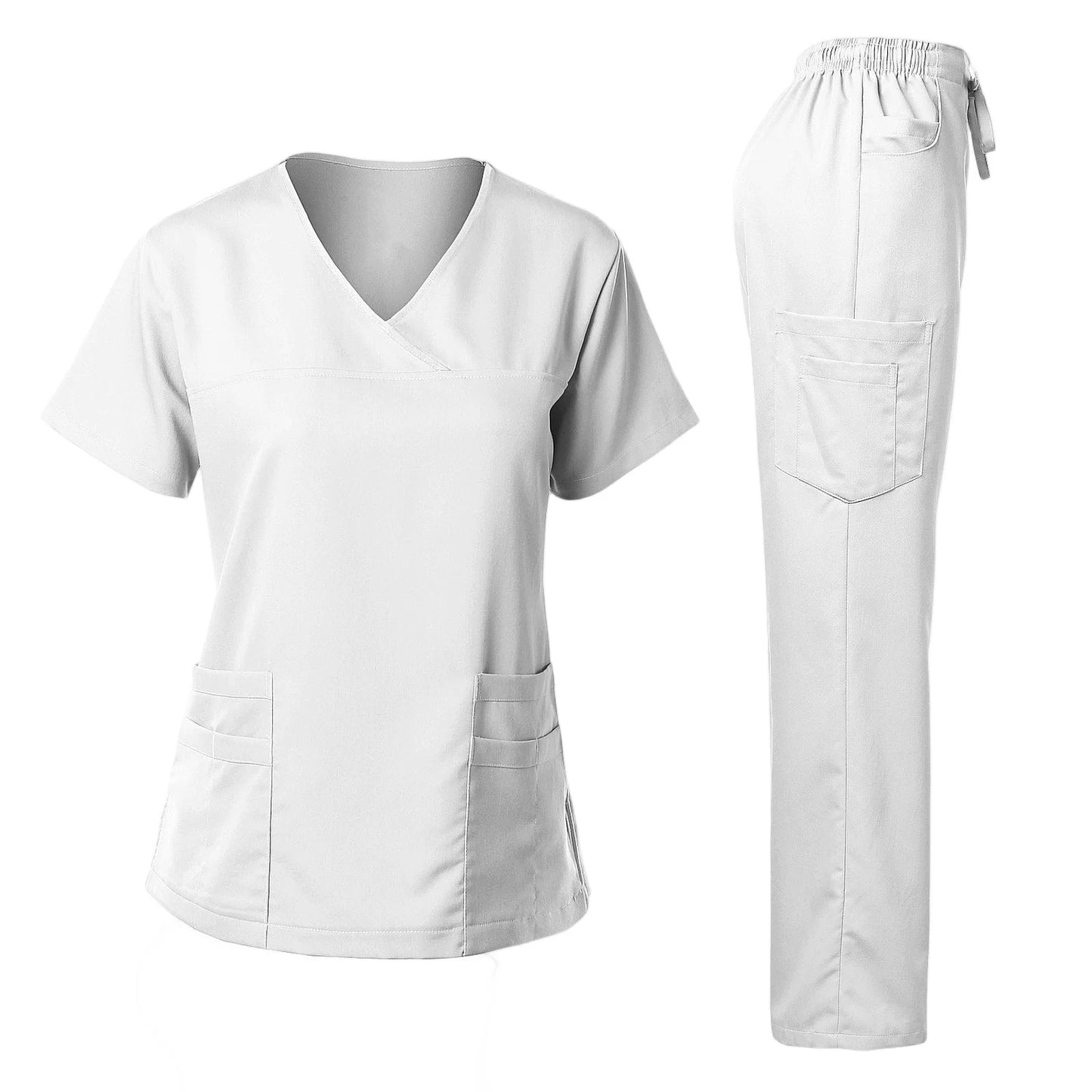 Nurse Scrub Set V-Neck Short Sleeve Multi-Pocket Pants