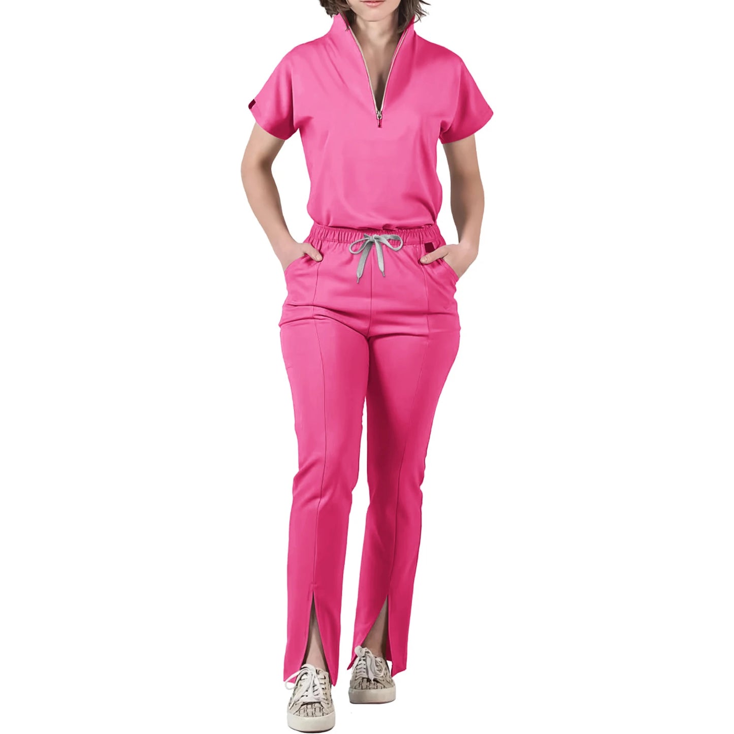 Nurse Scrub Set V-Neck Half Zip Short Sleeve Professional Workwear